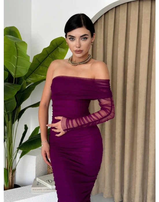 Polack Tek Omuz Tül Elbise