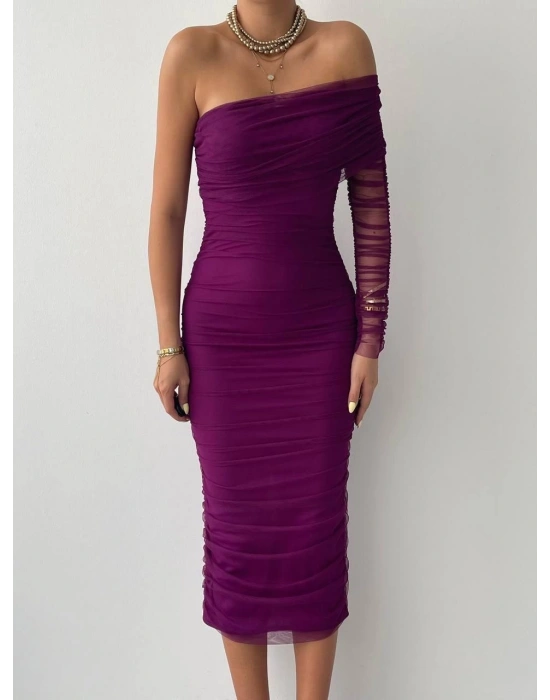 Polack Tek Omuz Tül Elbise