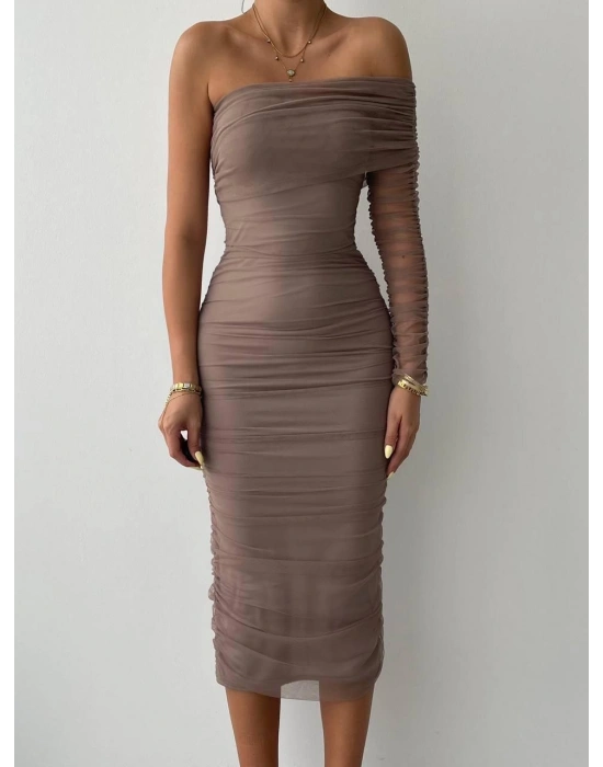 Polack Tek Omuz Tül Elbise