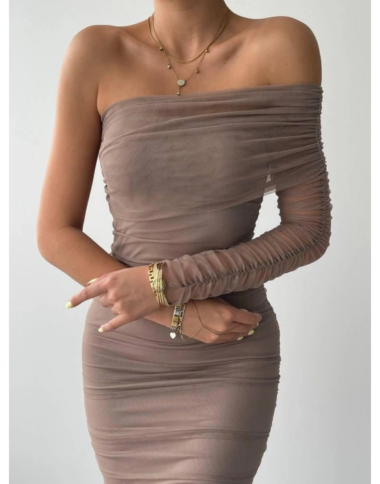 Polack Tek Omuz Tül Elbise