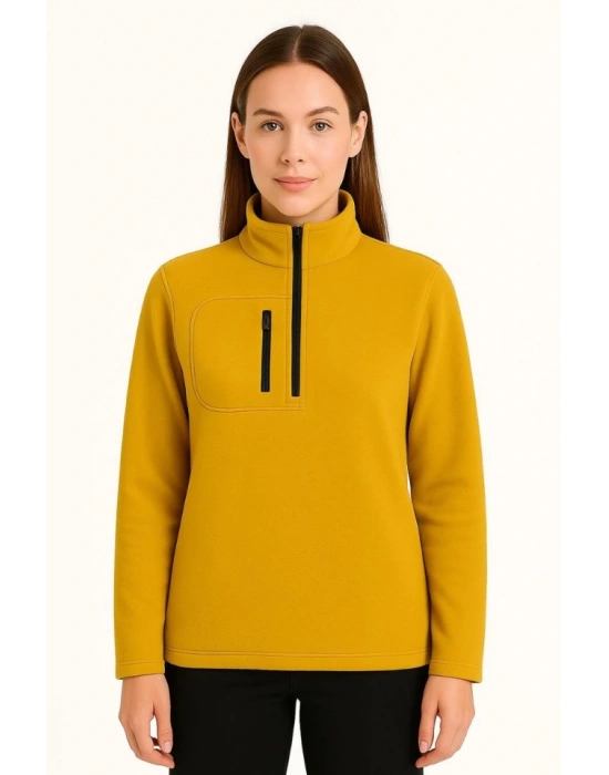 Polar Kazak – Dik Yaka, Yarım Fermuarlı, Fermuarlı Göğüs Cepli, iyah Biyeli, Kışlık Rahat Regular Fit Günlük odel  arı