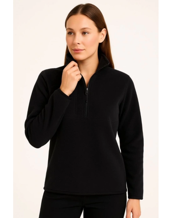 Polar Kazak – Dik Yaka, Yarım Fermuarlı, Fermuarlı Göğüs Cepli, iyah Biyeli, Kışlık Rahat Regular Fit Günlük odel  iyah