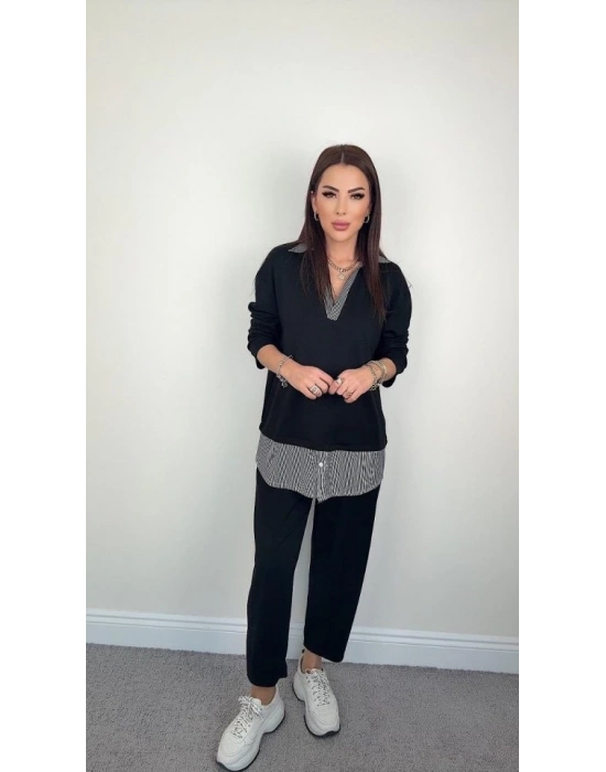 Polo Yaka Gömlek Detay alaş Balon Pantolunlu ıkılı Takım