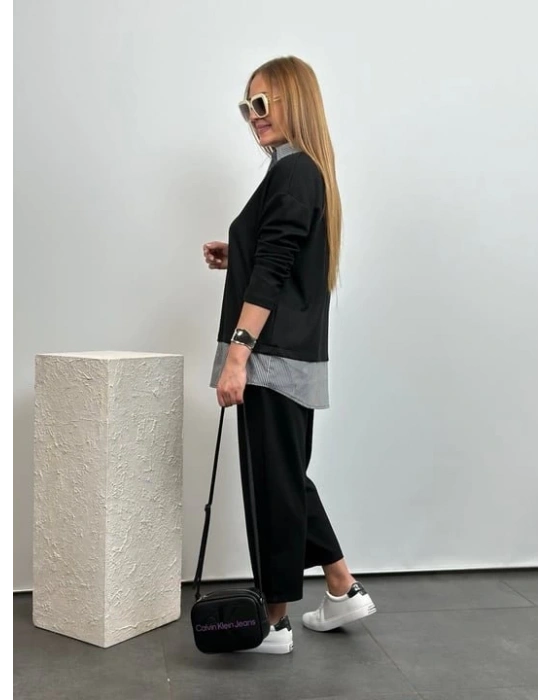 Polo Yaka Gömlek Detay alaş Balon Pantolunlu ıkılı Takım