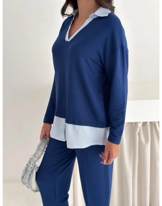 Polo Yaka Gömlekl Detay Salaş Balon Pantolunlu ıkılı Takım