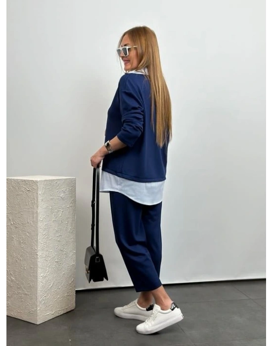 Polo Yaka Gömlekl Detay Salaş Balon Pantolunlu ıkılı Takım