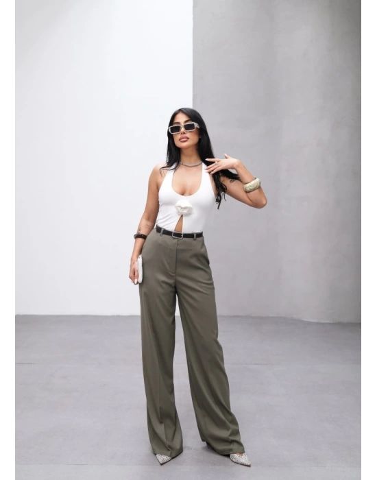 Poly Viscose Yüksek Bel Kemerli̇ Ve Dökümlü Palazzo Pantolon (Kemer Dahi̇l)