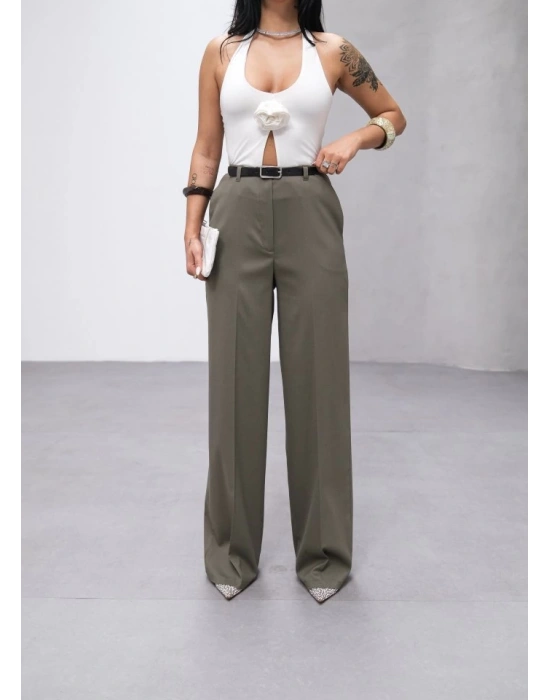 Poly Viscose Yüksek Bel Kemerli̇ Ve Dökümlü Palazzo Pantolon (Kemer Dahi̇l)