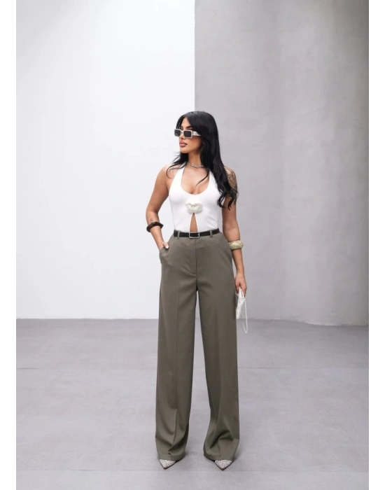 Poly Viscose Yüksek Bel Kemerli̇ Ve Dökümlü Palazzo Pantolon (Kemer Dahi̇l)