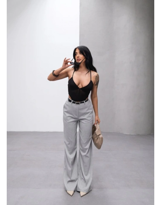 Poly Viscose Yüksek Bel Kemerli̇ Ve Dökümlü Palazzo Pantolon (Kemer Dahi̇l)