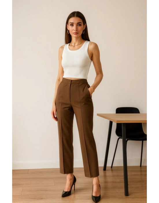 Poly Viscose Yüksek Bel Pervazli Pantolon