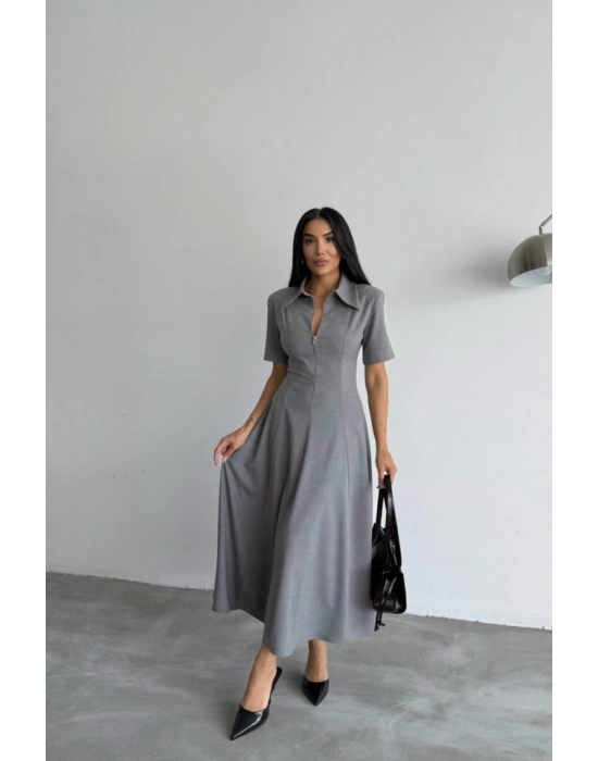 POLYVİKON ELBİE KIA KOL YAKA VE FERMUAR DETAYLI  Gri