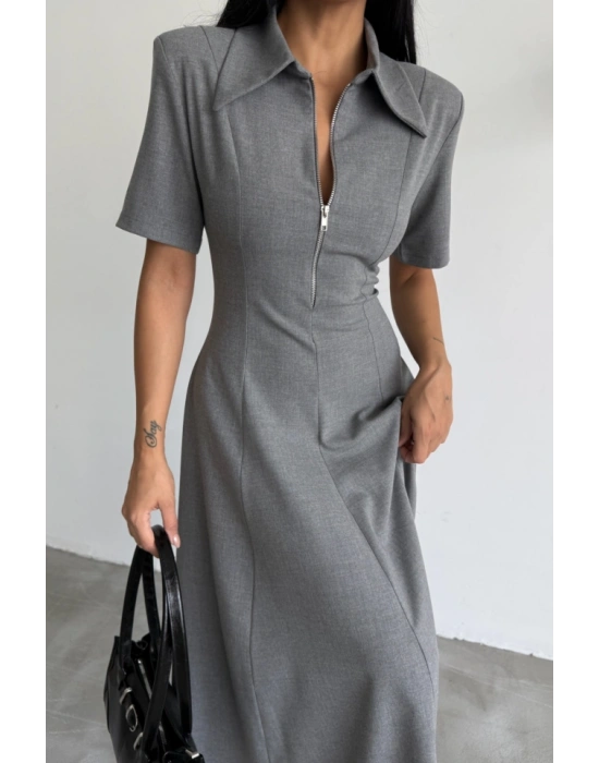 POLYVİKON ELBİE KIA KOL YAKA VE FERMUAR DETAYLI  Gri