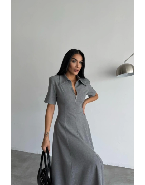 POLYVİKON ELBİE KIA KOL YAKA VE FERMUAR DETAYLI  Gri