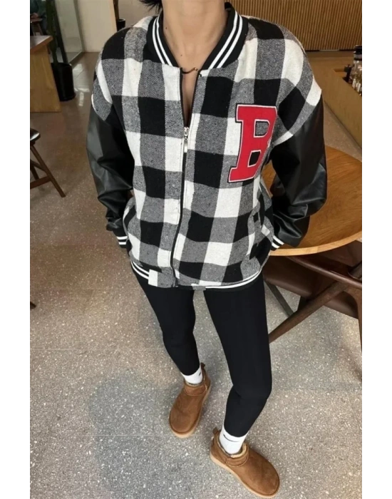 Pötikare Desen Harf Nakışlı Kolej Ceket  iyah