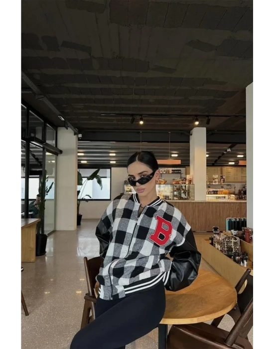 Pötikare Desen Harf Nakışlı Kolej Ceket  iyah