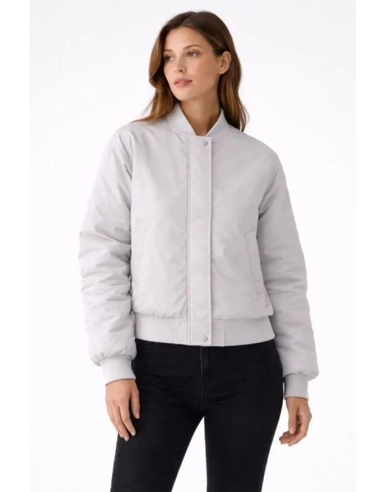 Premium Bomber Ceket Çıtçıt Kapamalı, Ribana anşetli, Astarlı, Regular Fit ont  Beyaz