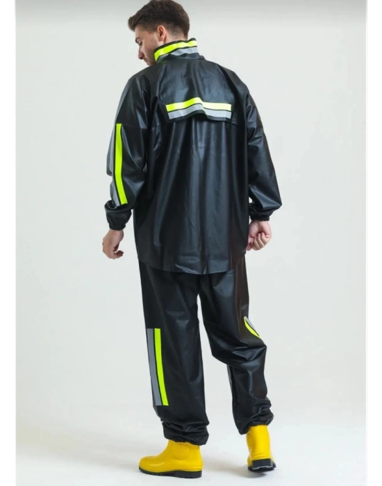 Premium otorcu Kurye Yağmurluk Takım u Geçirmez PVC Kumaş Reflektörlü TÜBİTAK Onaylı  iyah