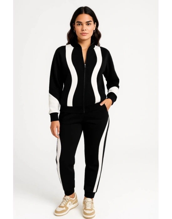 Premium Parçalı Eşofman Takım  Dik Yaka Fermuarlı weatshirt  iyah