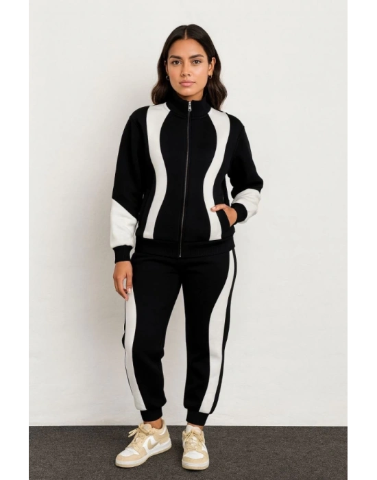 Premium Parçalı Eşofman Takım  Dik Yaka Fermuarlı weatshirt  iyah