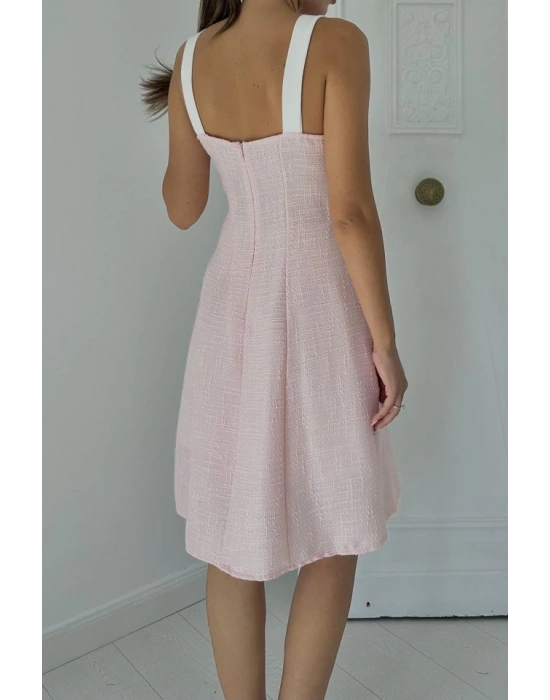 Pudra Ekru üs Cepli Askılı Elbise