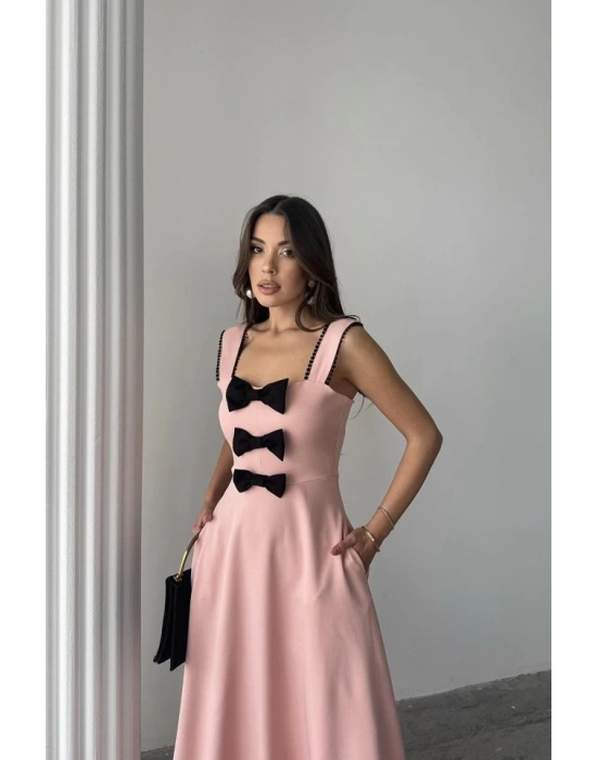 Pudra Fiyonk Garnili Dantelli Elbise