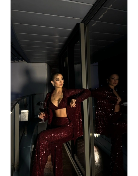 PUL PAYET 3 LÜ TAKIM  CEKETBÜTİYERPANTOLON  Bordo