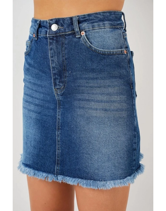 Püsküllü Mini Kot Etek 8051  Lacivert