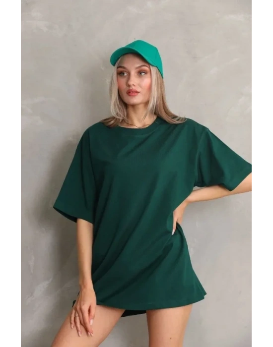 Regular Fit Tişört Bisiklet Yaka Yazlık Kısa Kol Basıc Thirt  Yeşil