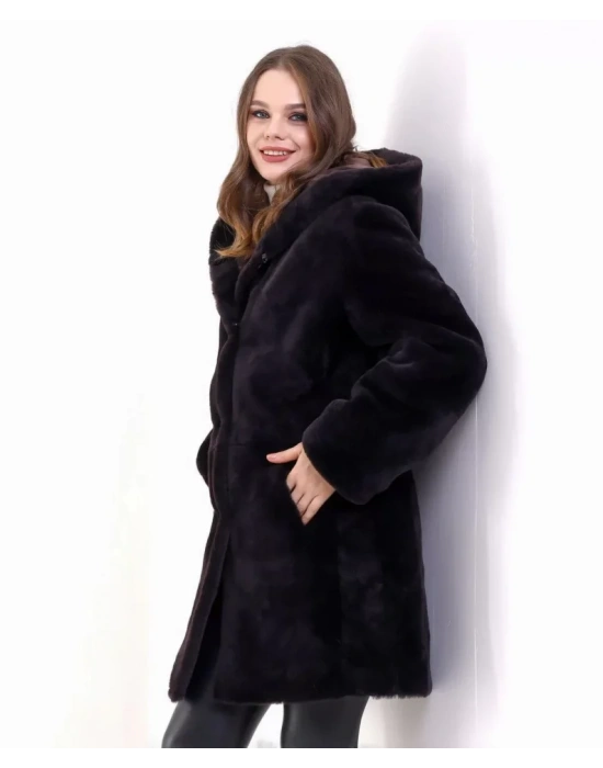 Reks Kapüşonlu Kaban  Siyah