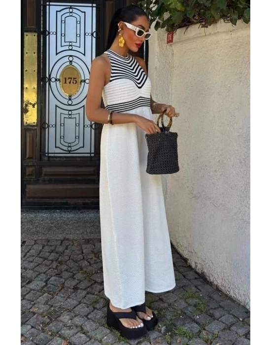 Roba Çizgili Uzun Triko Elbise 2858