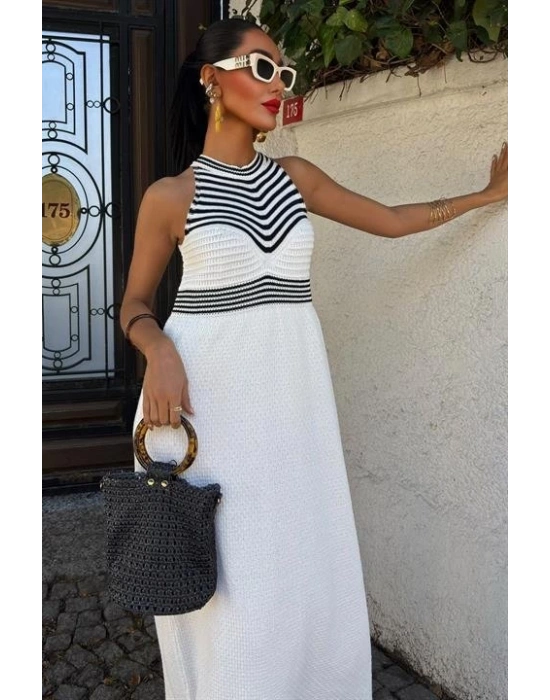 Roba Çizgili Uzun Triko Elbise 2858