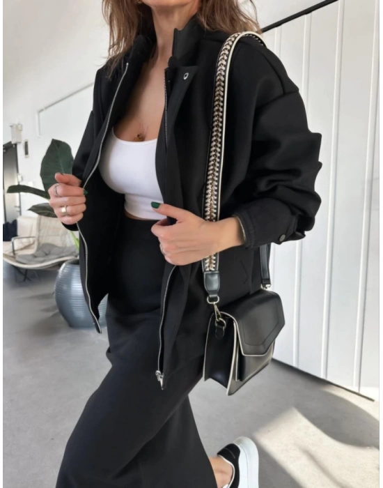 RYE Mevsim Kaşe Fermuarlı Ceket Etek Takım Kaşmir Ceket Etekli  İkili Takım Kaşe Bomber CeketEtek Takım