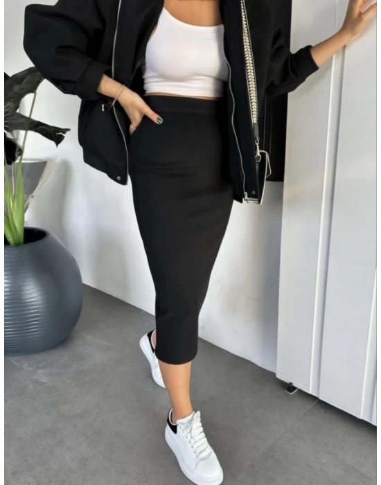 RYE Mevsim Kaşe Fermuarlı Ceket Etek Takım Kaşmir Ceket Etekli  İkili Takım Kaşe Bomber CeketEtek Takım