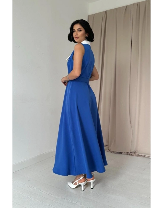 Saks Geniş Yakalı Halter Kollu Elbise