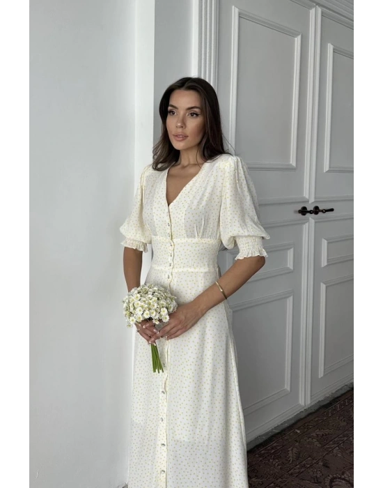 Sarı Arka Ve Bel Ucu Gipeli Elbise