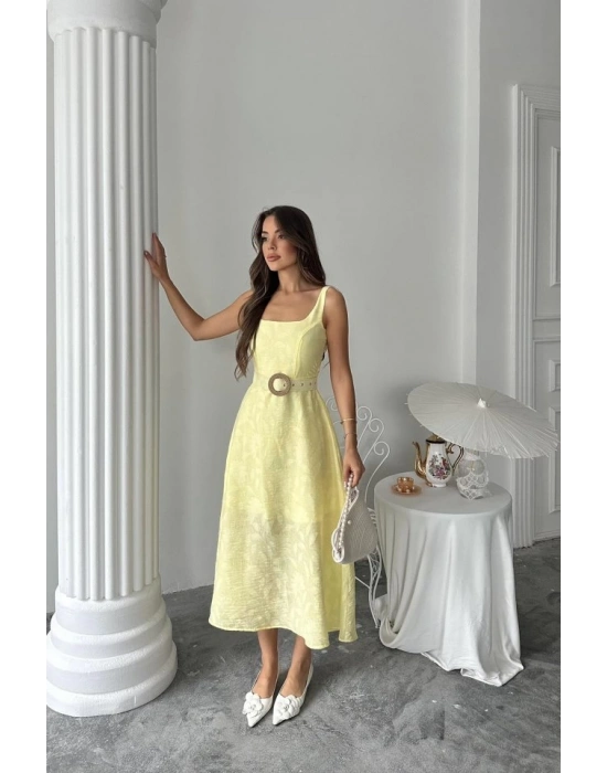Sarı Kuplu Uzun Elbise