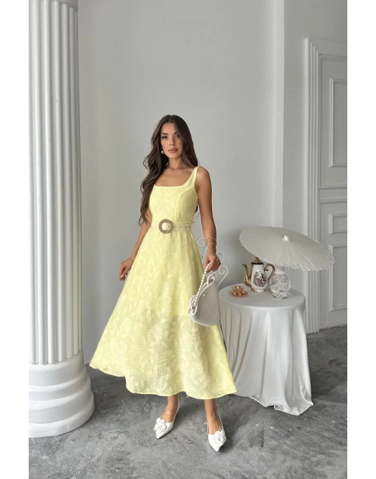 Sarı Kuplu Uzun Elbise