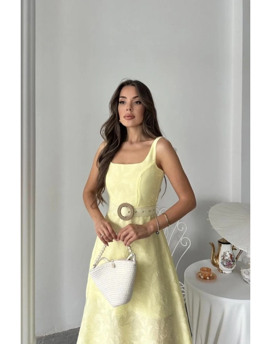 Sarı Kuplu Uzun Elbise