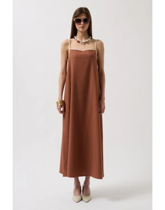 Şerit Detay Keten axi Elbise