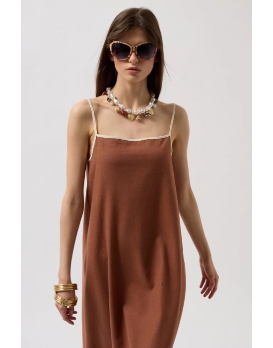 Şerit Detay Keten axi Elbise