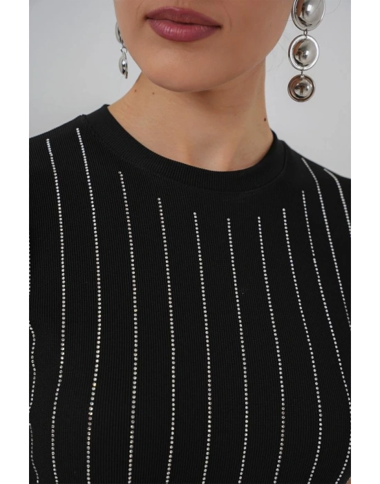 Sıfır Kol Taşlı Bluz 931  Siyah