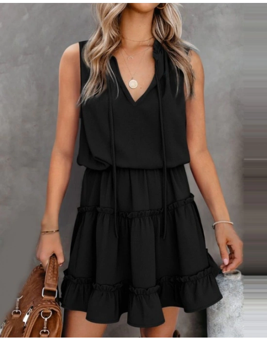 Sıfır Kol V Yaka Ipek Aerobin Elbise