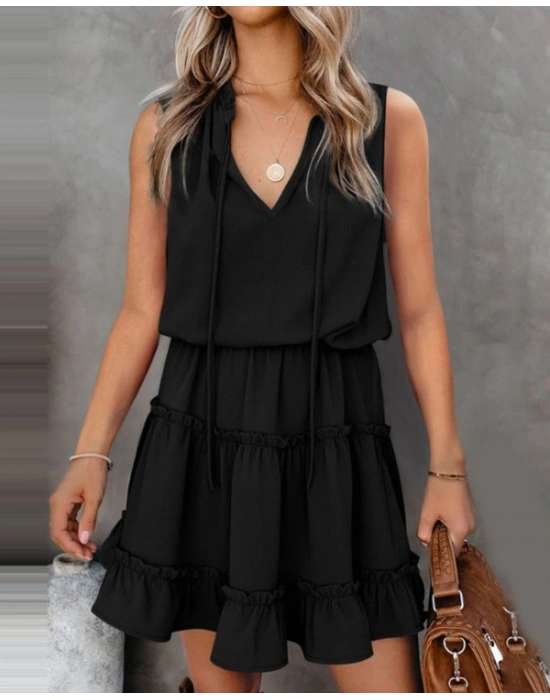 Sıfır Kol V Yaka Ipek Aerobin Elbise