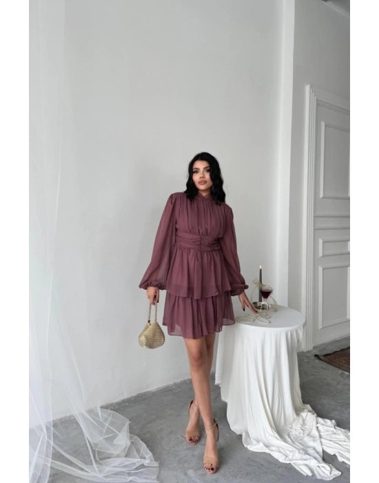 ŞİFON KATLI UZUN KOL ELBİE  Pudra