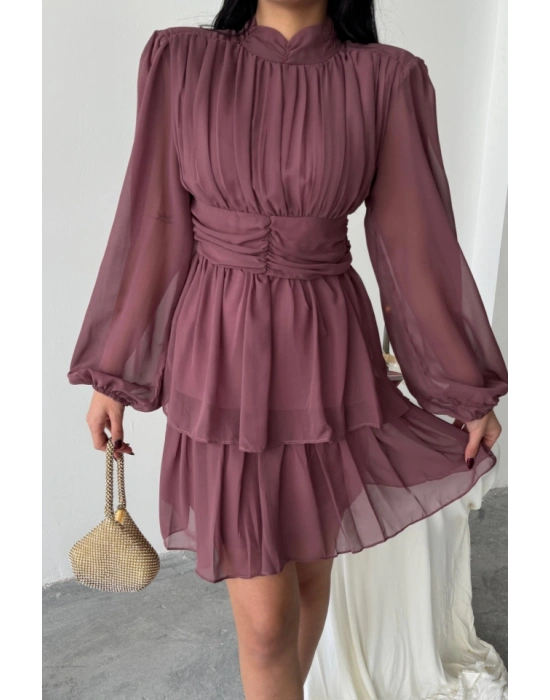 ŞİFON KATLI UZUN KOL ELBİE  Pudra