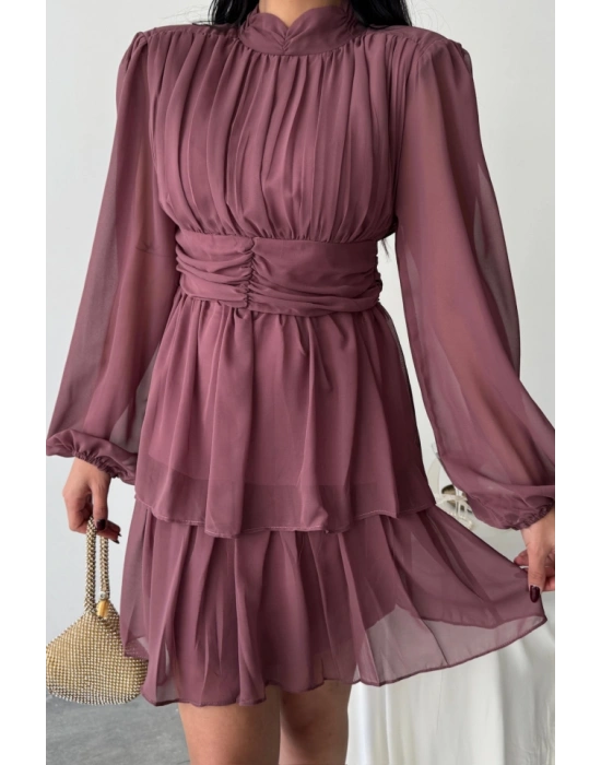 ŞİFON KATLI UZUN KOL ELBİE  Pudra