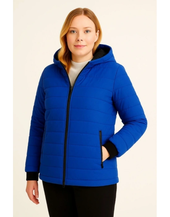 Şişme Kapüşonlu Fermuarlı ont u Itici Kapitone Astarlı Kumaş Cepli Kışlık Rahat Kalıp   aks avisi