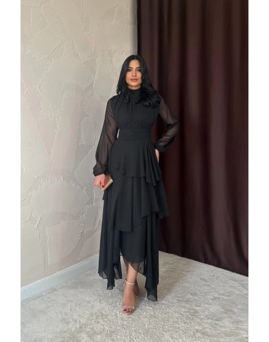 Siyah Bel Detaylı Elbise