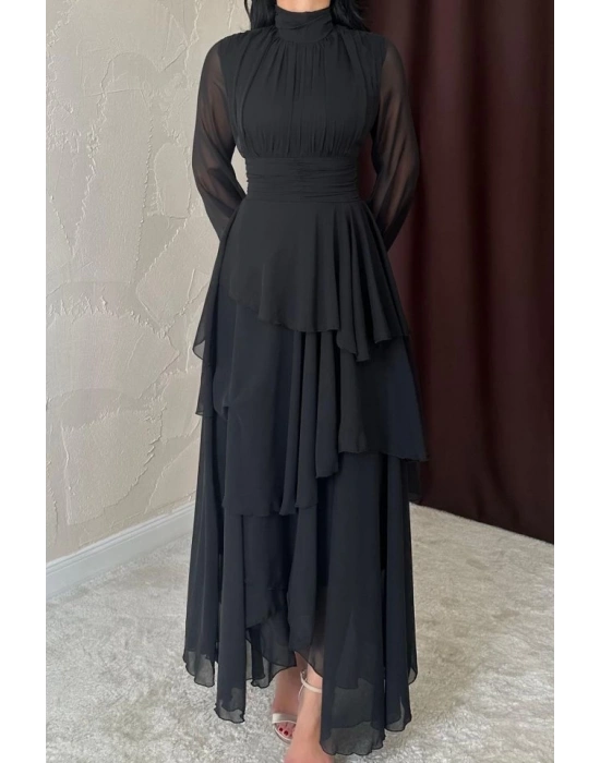 Siyah Bel Detaylı Elbise